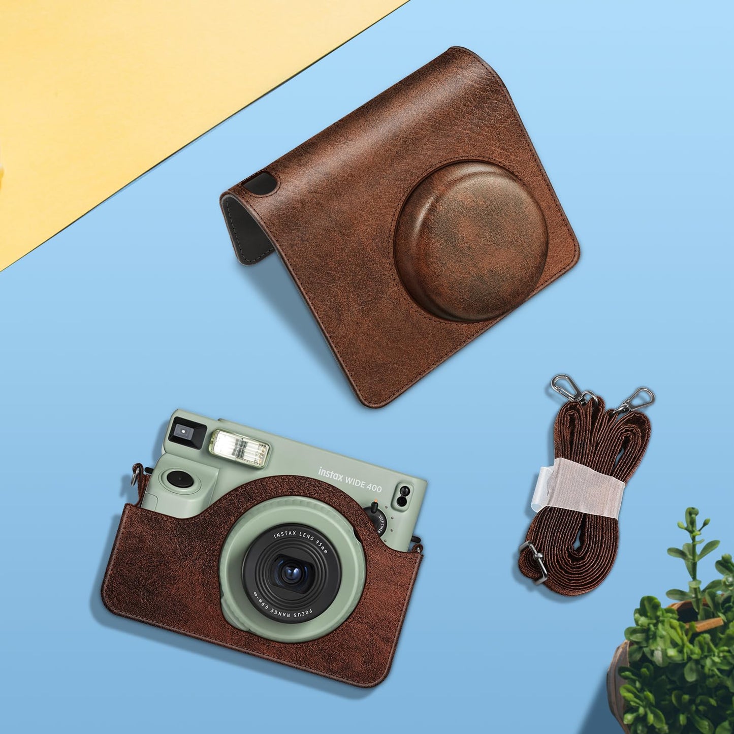 Fintie Protective Case for Fujifilm Instax Wide 400 Instant Film Camera - Premium Vegan Leather Bag Cover with Removable Strap, Vintage Brown
