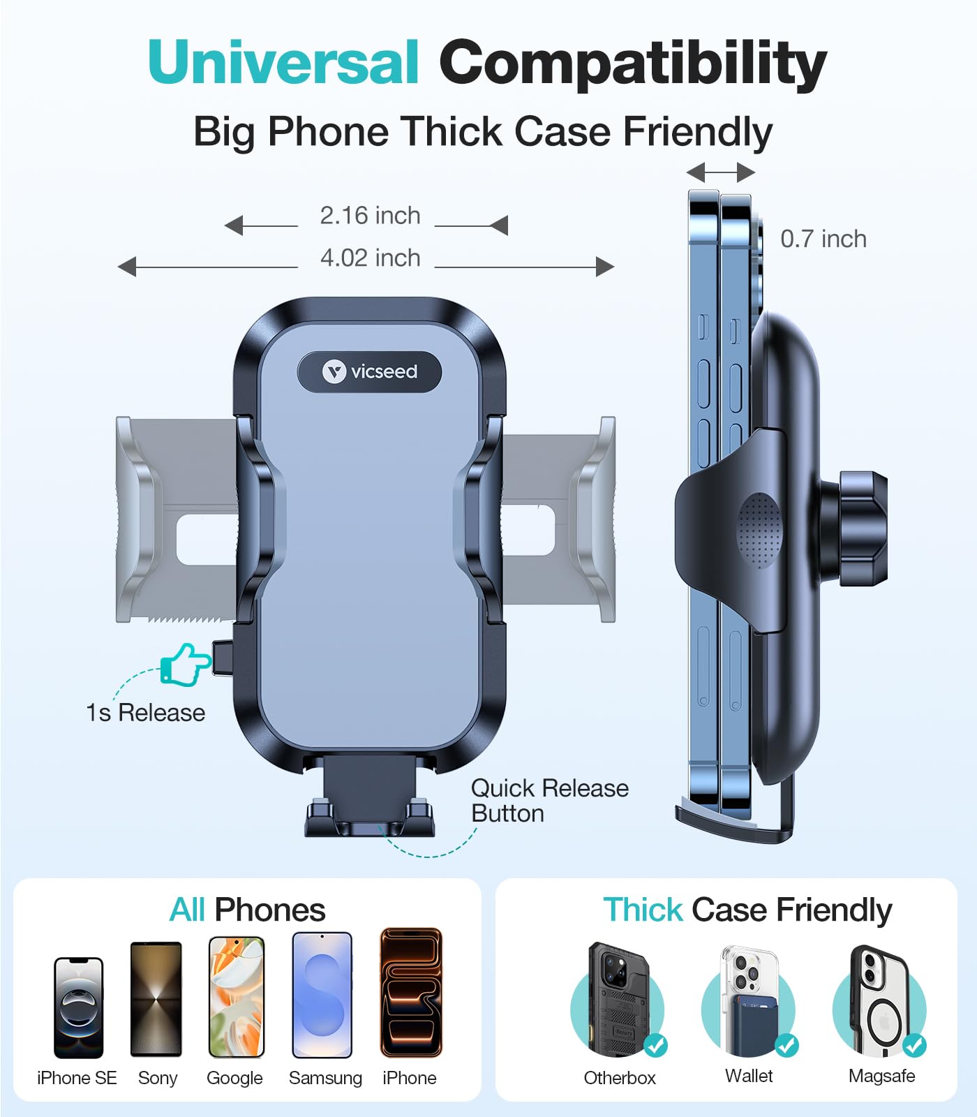 VICSEED Upgrade Ultra Stable Car Phone Holder Mount?Double Lock Metal Clip? Universal Air Vent Phone Mount,Mobile Cell Phone Holder for Your Car,for