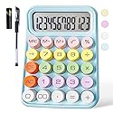 Pink Cute 12 Digit Large LCD Display Big Round Button Calculator - Office Desktop 15Tilt Screen for Kids (Blue)