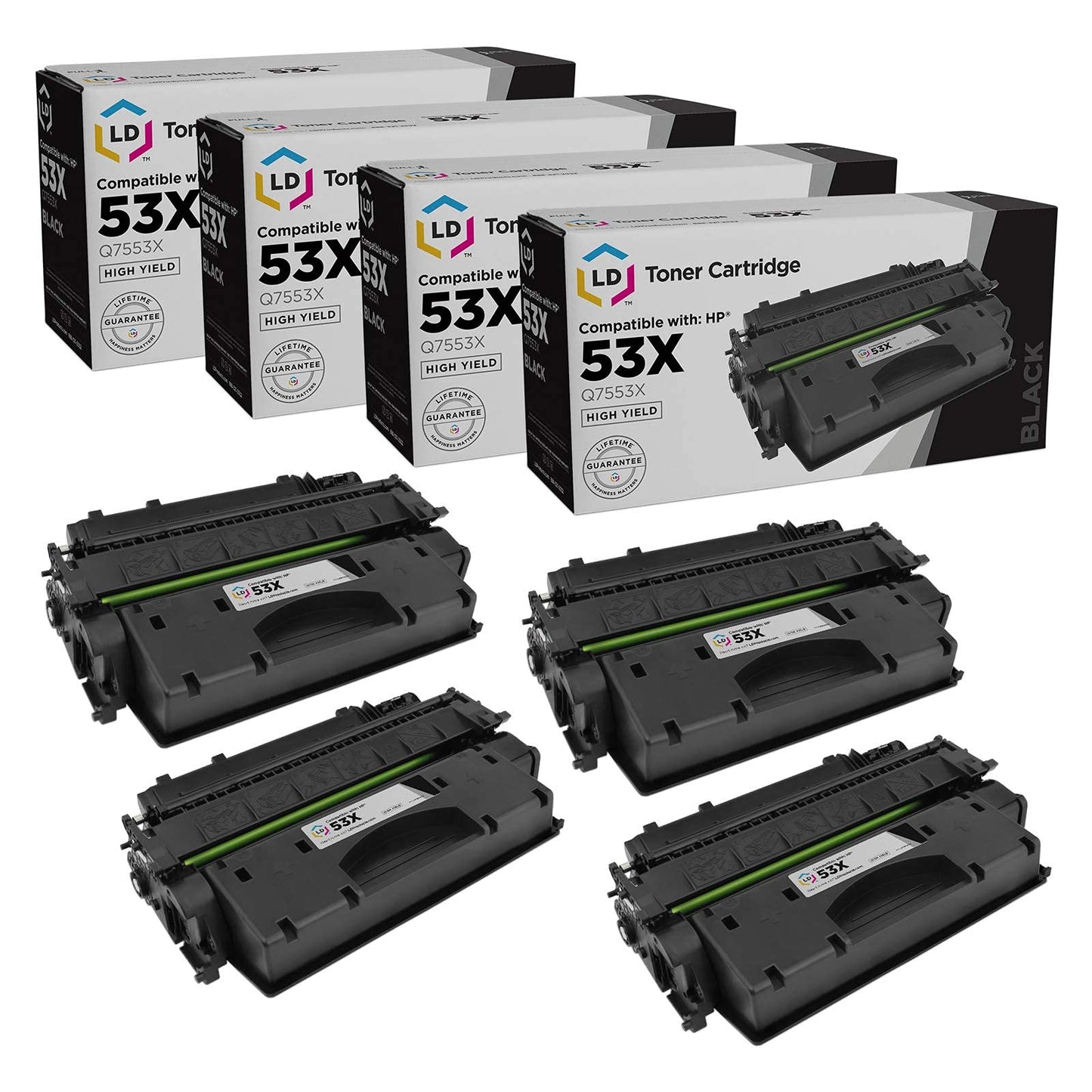 LD Products Replacement Toner Cartridge Compatible with HP 53X Q7553X High Yield (Black, 4Pk) Compatible with HP Printer LaserJet P2015, P2015d