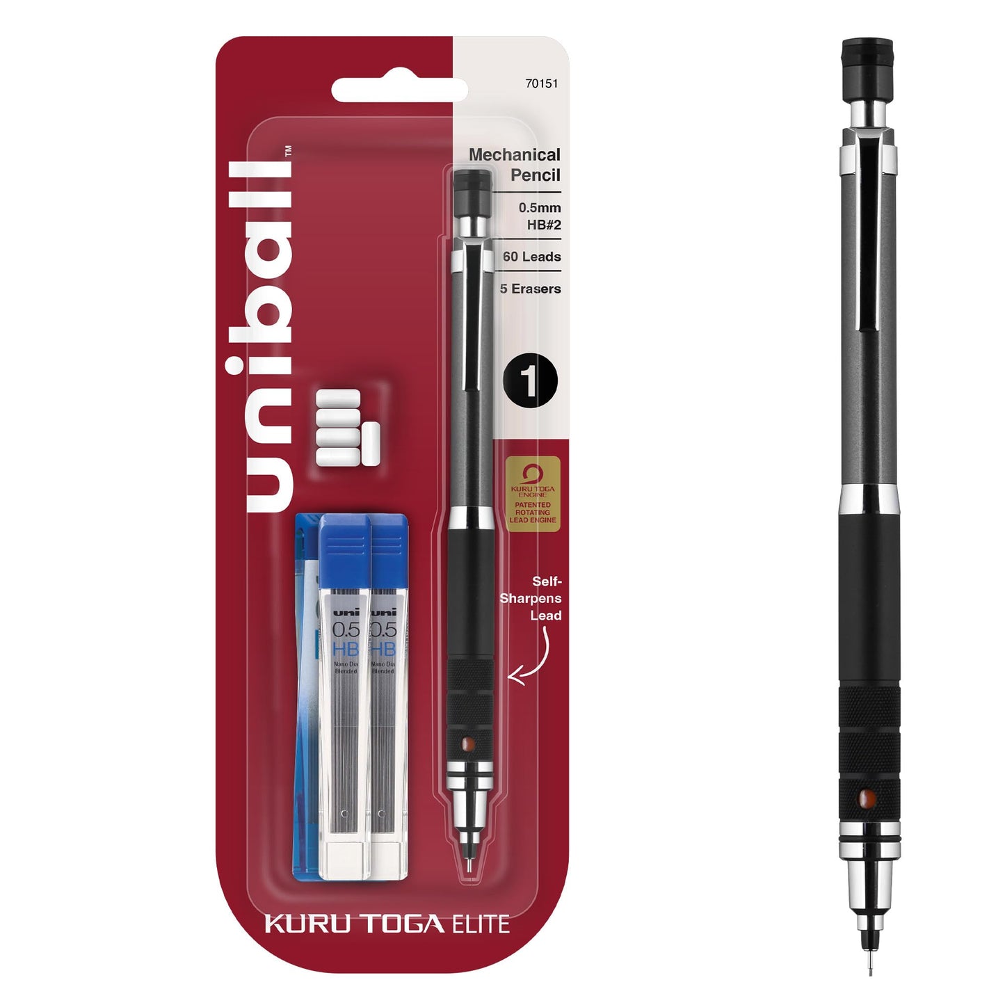 uniball™ Kuru Toga Elite Mechanical Pencil Kit, 0.5mm, HB No. 2, Gun Metal