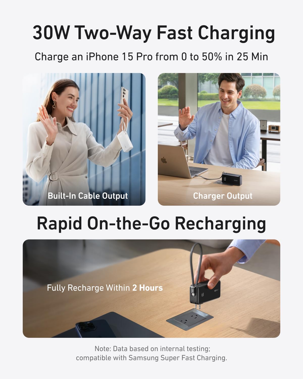 Anker Nano 3-in-1 Portable iPhone Charger, 10,000mAh Power Bank with Built-in USB-C Cable and Foldable Wall Plug, 30W Max Battery Pack, Travel