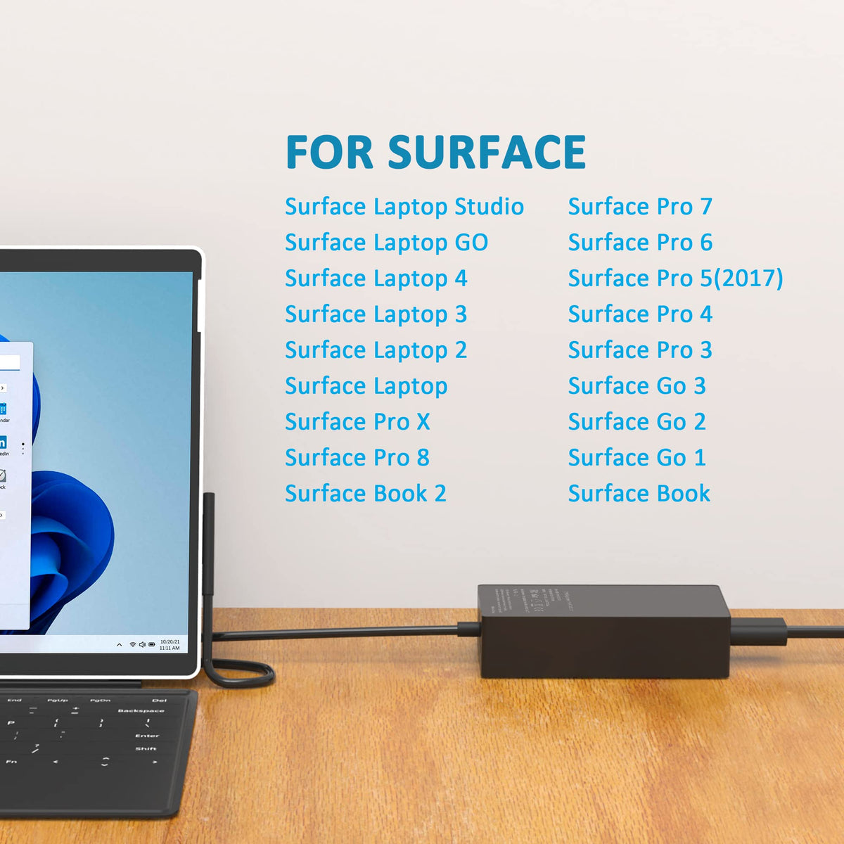 65W Charger Compatible with Microsoft Surface Pro 11, 10, 9, 8, 7+, 7, 6, 5, 4, 3, X, Surface Laptop 7/6/5/4/3/2/1, Surface Go 4/3/2/1, Surface Book