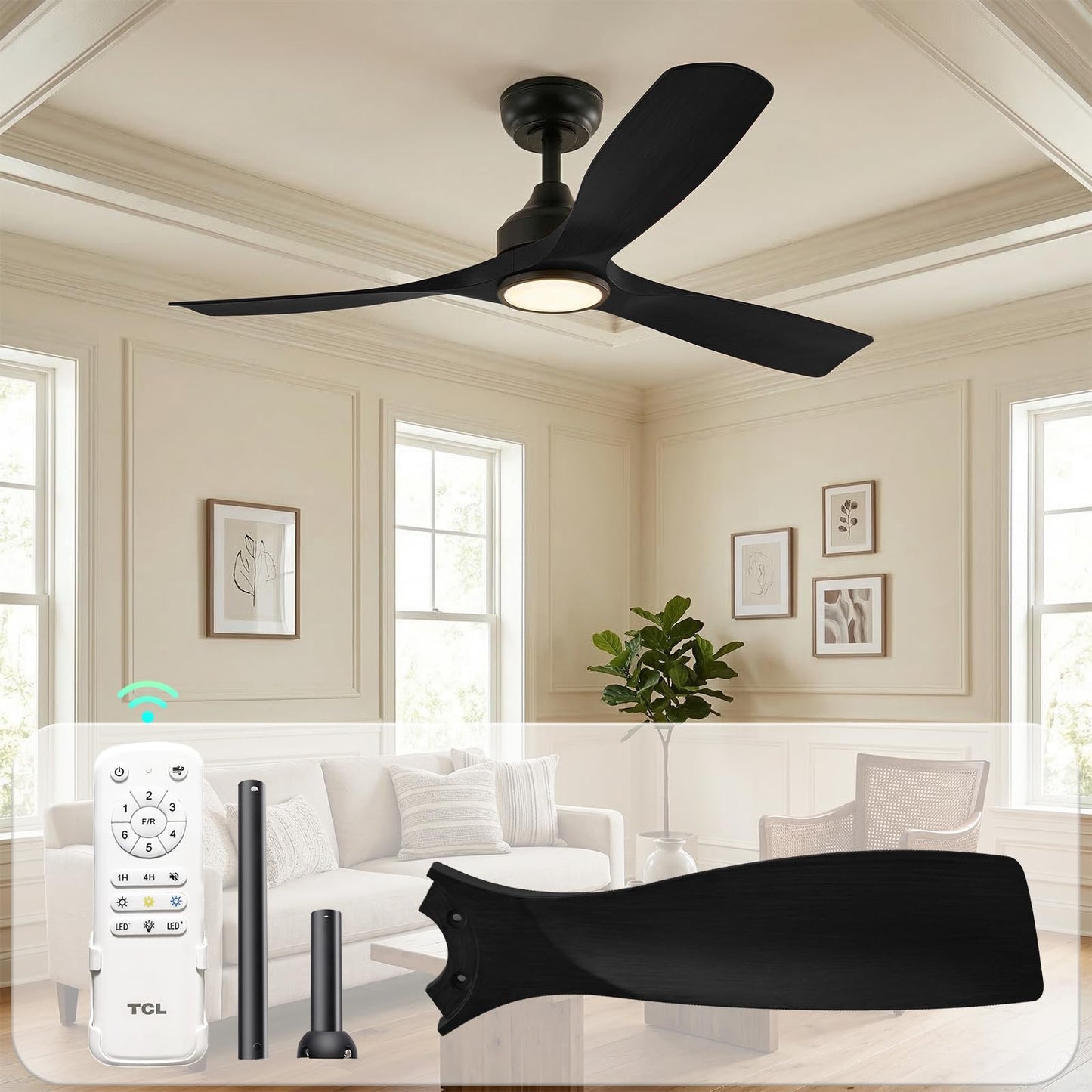 TCL 52" Black Waterproof Outdoor Ceiling Fan with Light & Remote