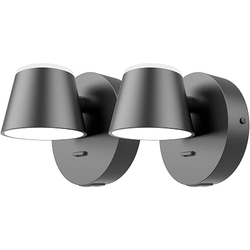 URSOLA Wall Light Set of Two, LED Wall Sconce with On/Off Switch USB Charging Port 110 Volt Hardwired Wall Lamp 350 Rotatable Up Down Sconces Wall