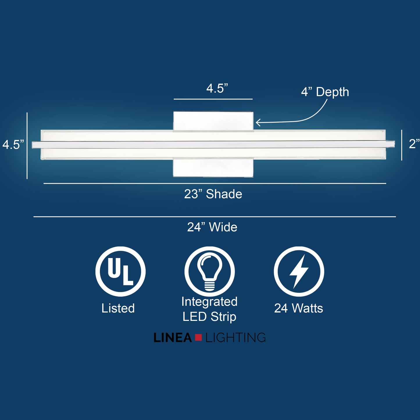 Linea di Liara Dario 24 Inch LED Vanity Light Bar Bathroom Lights Over Mirror and Bathroom Sink Led Light Polished Chrome Modern Bathroom Wall
