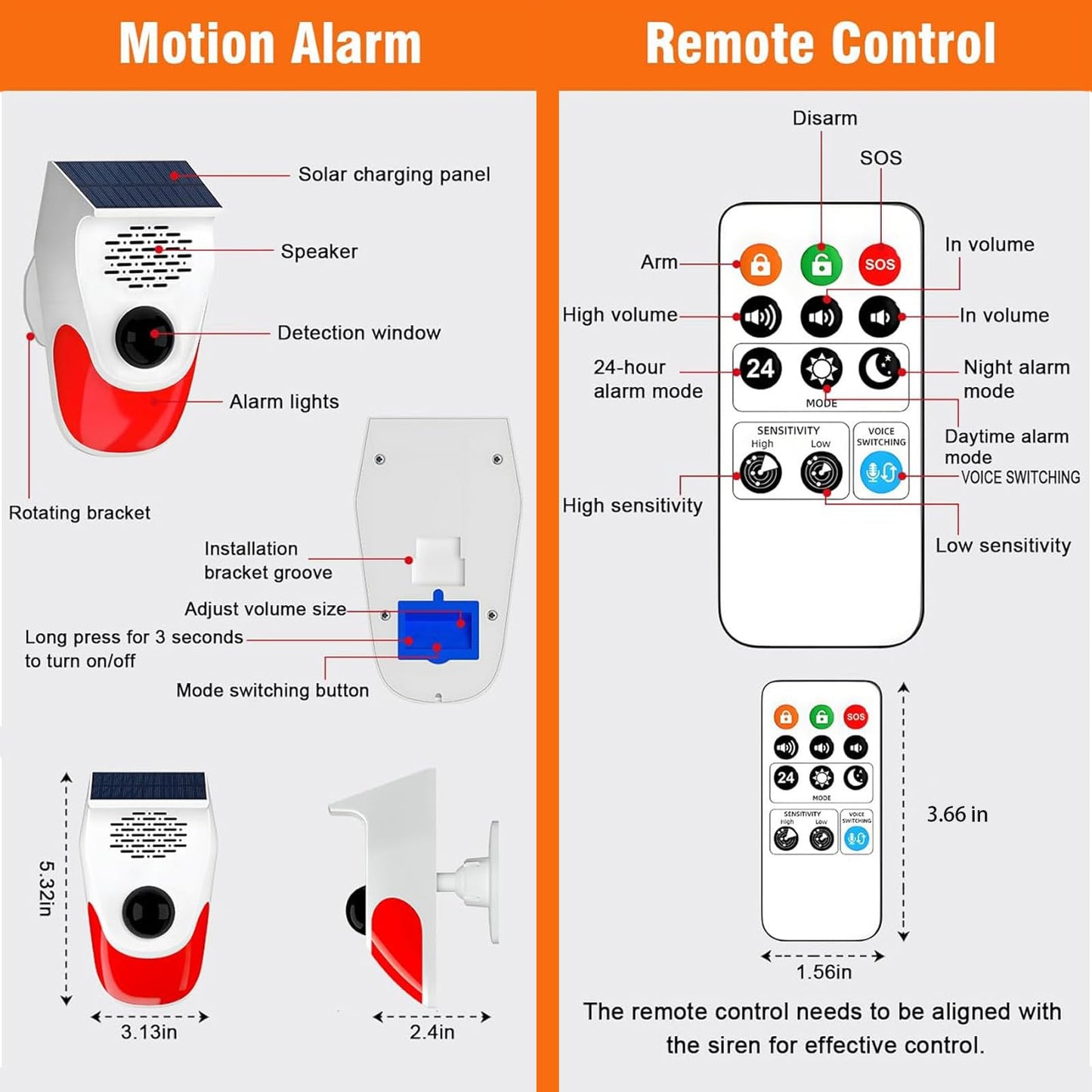 XYszpcgs Outdoor Motion Sensor Noise Maker with 8 Replaceable Recording,Motion Detector Alarm,Three Levels of Adjustable Volume,Three Operating