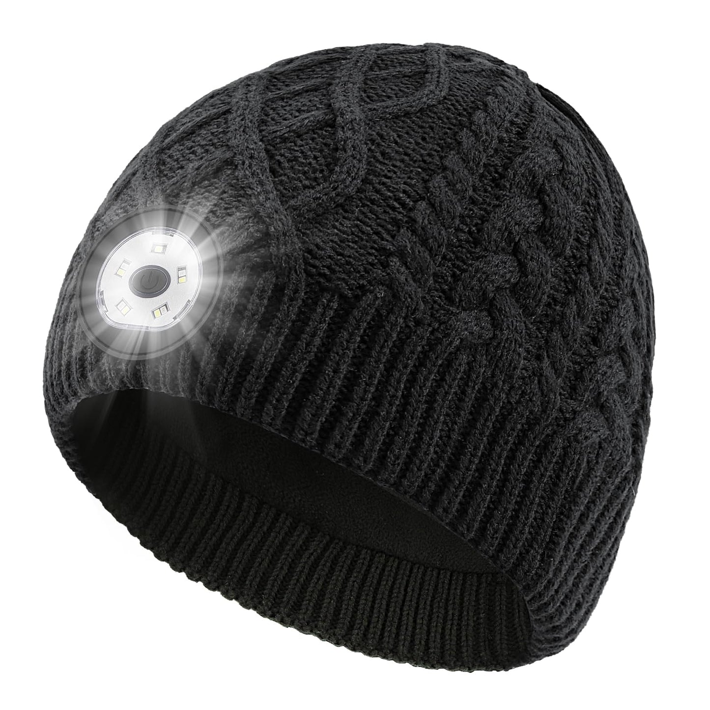 Wewow Unisex Beanie Hat with Light, LED USB Rechargeable Headlamp Beanie, Gifts for Dad Father Men Husband Warm Knitted Cap Black