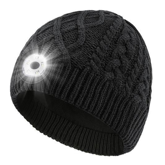 Wewow Unisex Beanie Hat with Light, LED USB Rechargeable Headlamp Beanie, Gifts for Dad Father Men Husband Warm Knitted Cap Black