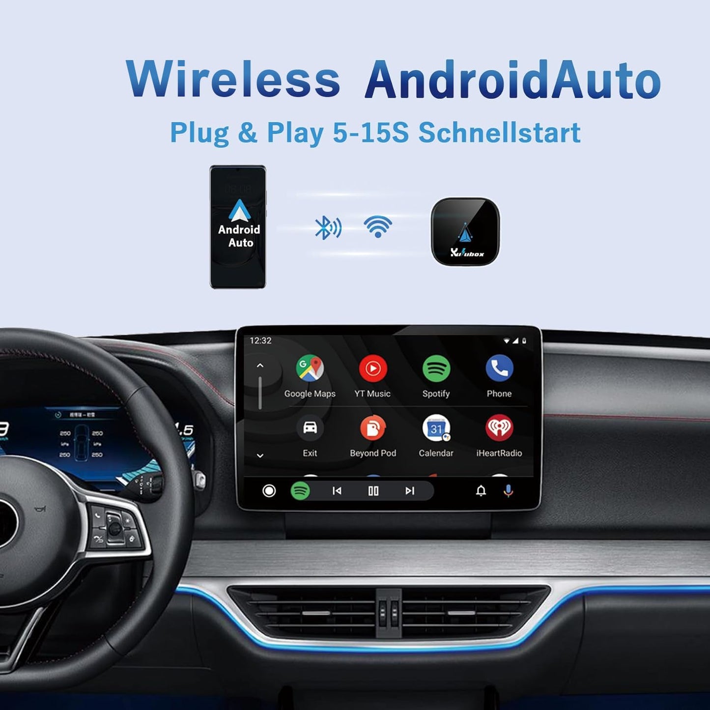 Android Auto Wireless Adapter for Car, Android Auto Dongle Plug & Play Easy Setup Supports Voice Assistant Low Latency, Online Update Auto,Connect