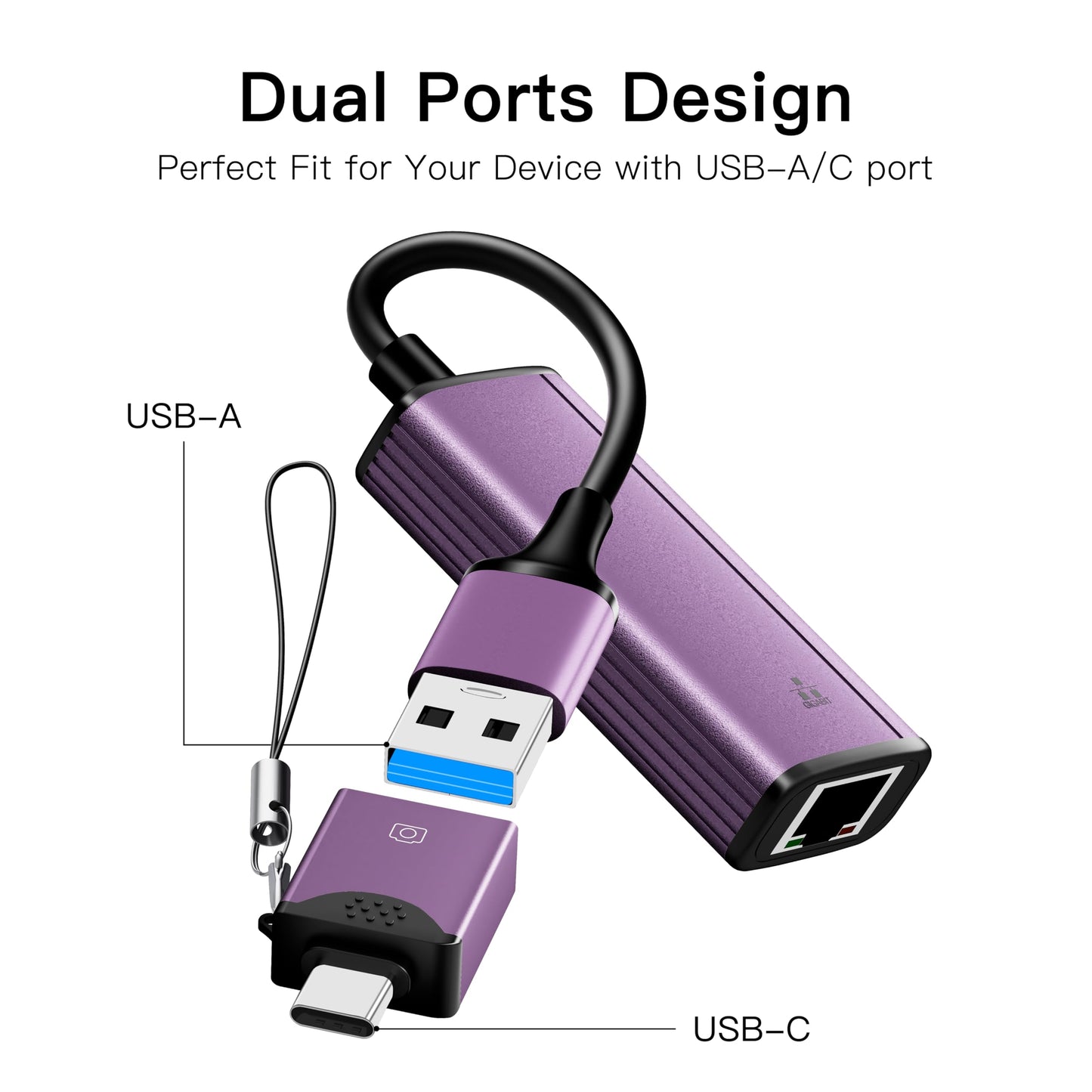 IVSHOWCO USB C to Ethernet Adapter, 2 in 1 USB 3.0 & USB-C to RJ45 Network Adapter,1000Mbps Gigabit LAN Converter with Aluminum Shell,Plug and Play