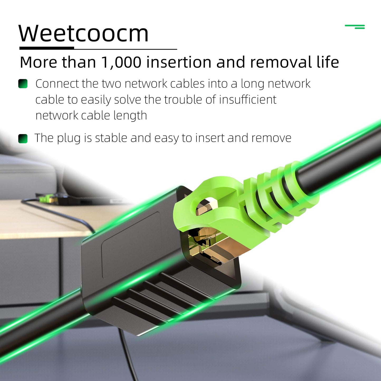 Weetcoocm Ethernet Extension Cable 20ft, Network Cat6a Extension Patch Cable RJ45 Cords Shielded Male to Female Connector (20FT)