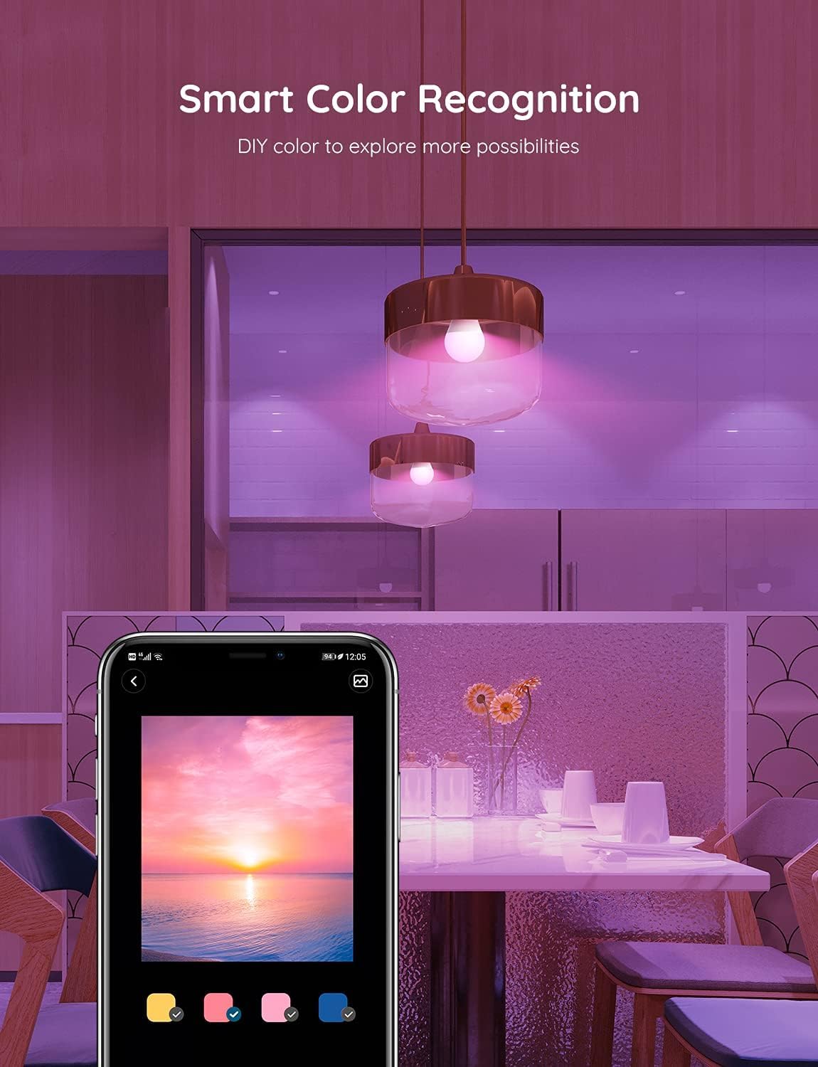 Govee A19 LED Light Bulb, WiFi Bluetooth Smart Light Bulbs, Multi-Color & Warm to Cool White Lighting, 800LM, 2700K-6500K, E26 Base for Bedroom Living