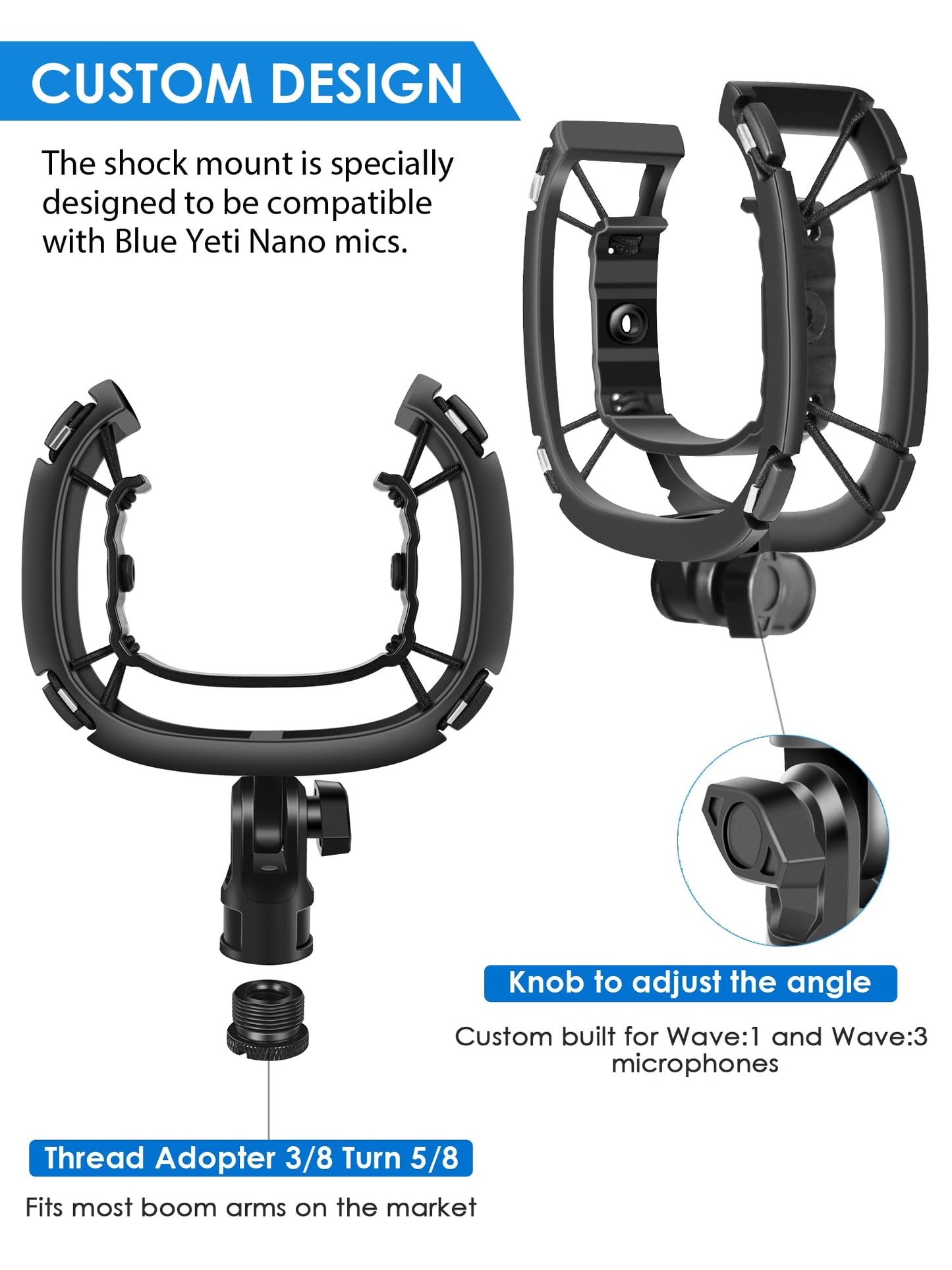 Microphone Stand with Shock Mount, [Custom Built for Yeti Nano Mic] Anti-Vibration Suspension Shock Mount Holder Clip Compatible with Blue Yeti Nano
