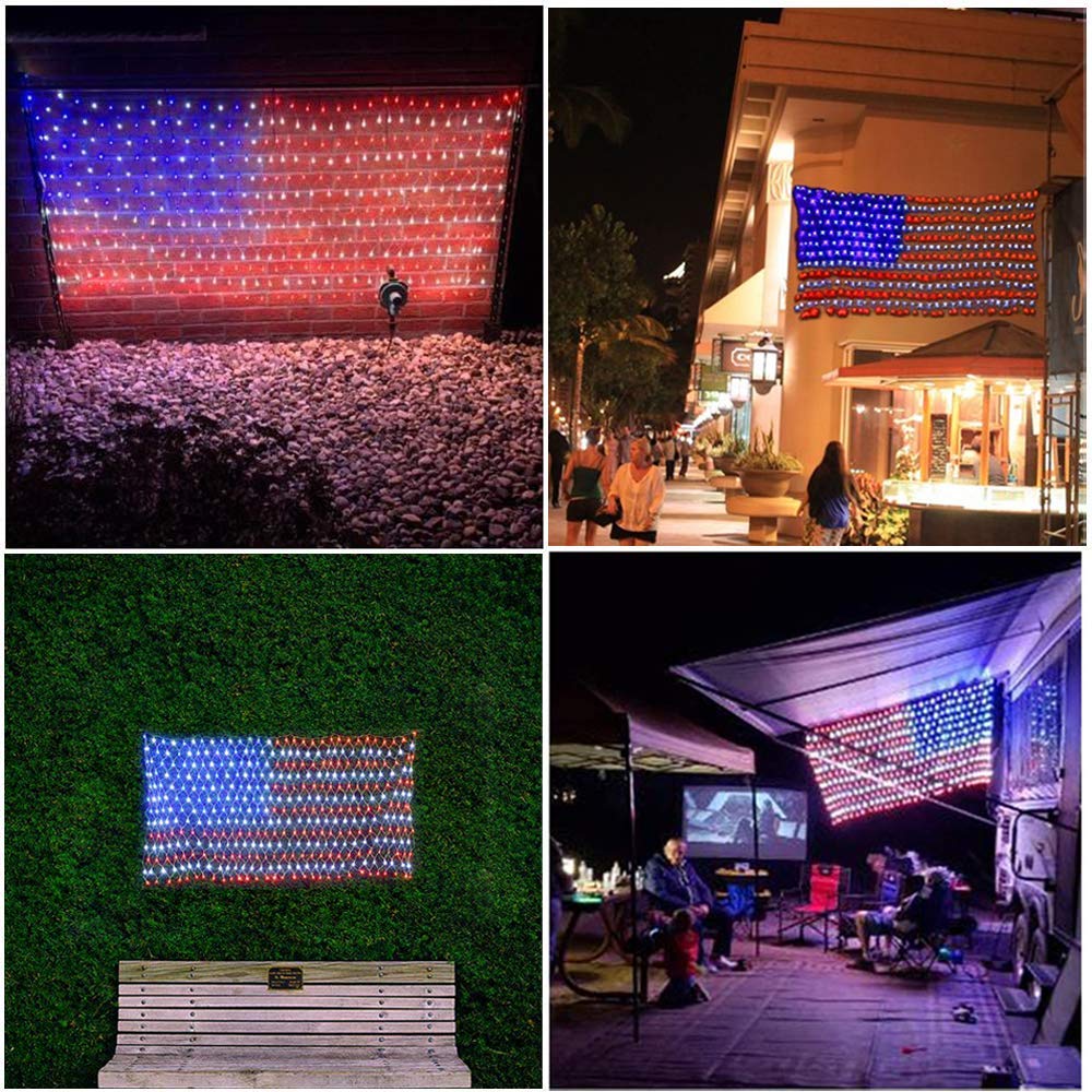 FUNIAO (New) American Flag Lights, 420 LED USA Flag, Outdoor Waterproof Patriotic Lights Hanging Ornaments for Memorial Day, 4th of July, Labor Day