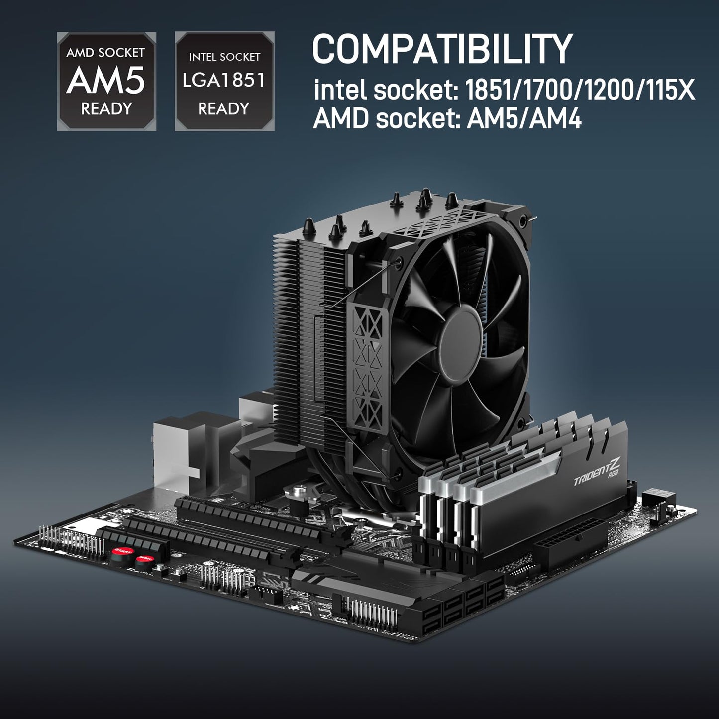 DARKROCK PX4 CPU Air Cooler High-Performance 4 Copper Heat Pipes, 120MM PWM Fan Low Noise - Intel LGA 1851/1700/1200/115X, AMD AM5/AMD4 All Black