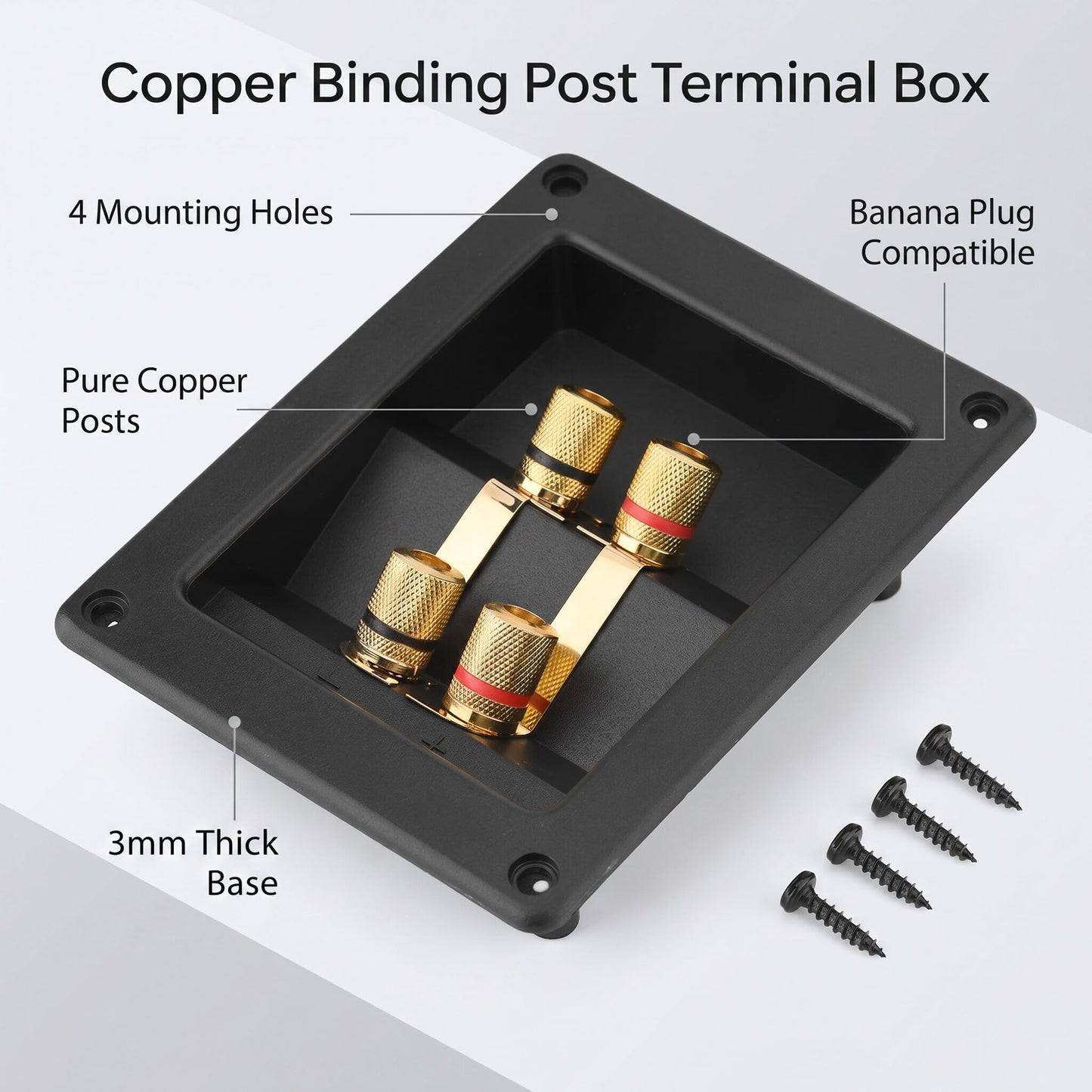 4-Way Speaker Box Terminal, 4 Copper Binding Post Terminal Cable Connector Speaker Box Subwoofer Plug