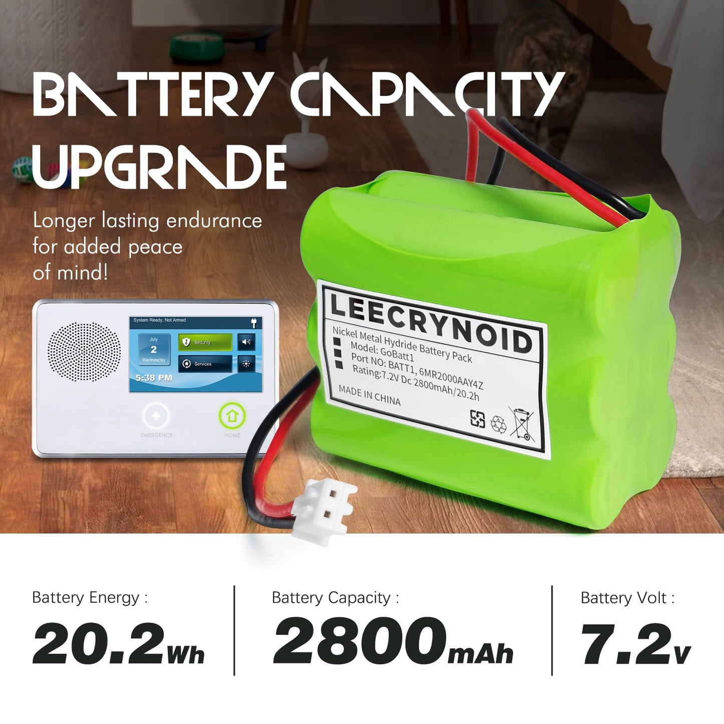 LeeCrynoid BATT1 7.2V 2800mAh Ni-MH Replacement Battery for Control Panel Security System Alarm Battery Compatible with BATT1X BATT2X 6MR2000AAY4Z