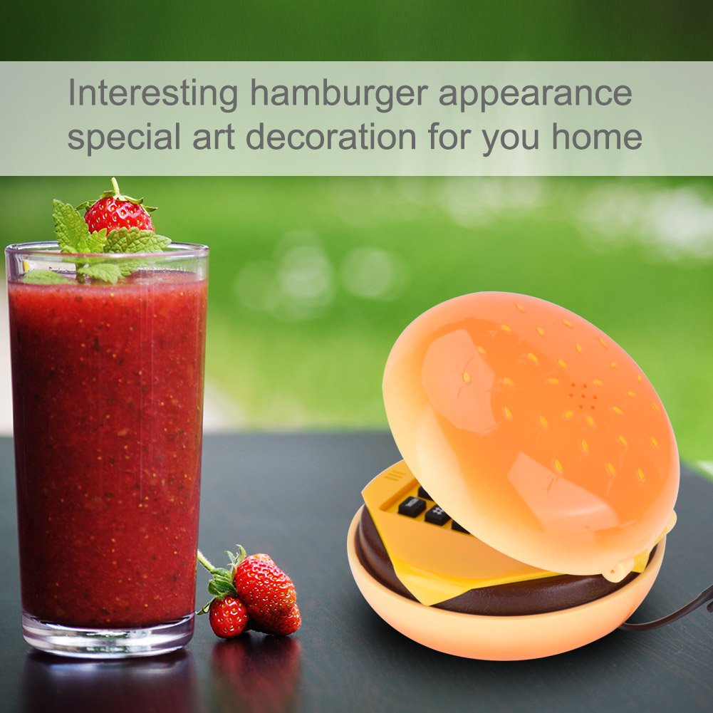 Hamburger Phone, Novelty Retro Telephone with Voice-Frequency Dialing and Flash Function Unique Food Shaped Desk Decor for Home Office Gift Idea