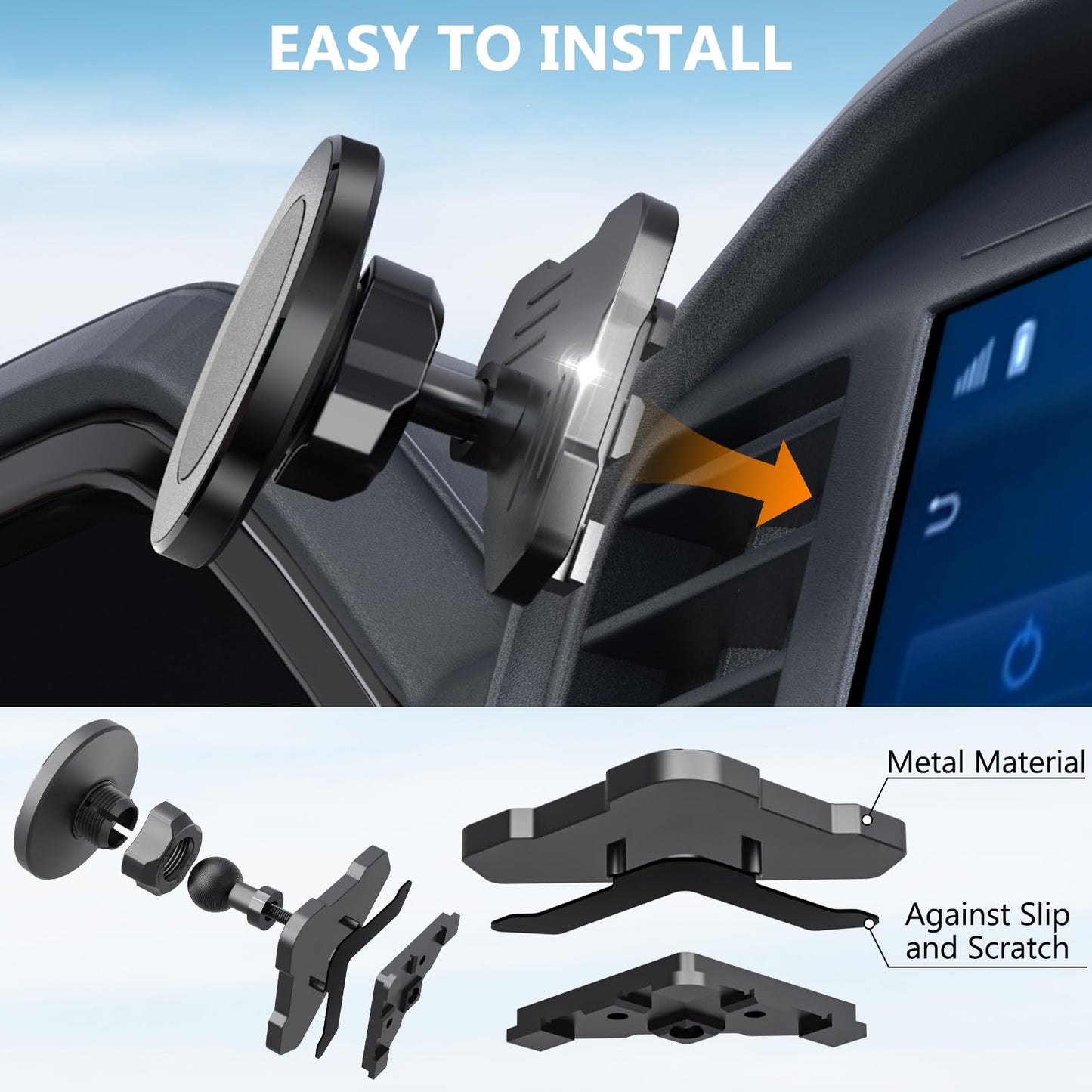 Surfcabin CNC Magnetic Truck Air Vent Phone Holder, Metal Phone Mount Cradles for F150, Compatible with Ford F150 2021-2026 & Super Duty F250 F350