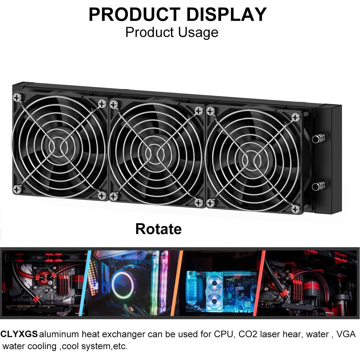 Clyxgs Water Cooling Radiator, 12 Pipe Aluminum Heat Exchanger Radiator with Fan for PC CPU Computer Water Cool System DC12V 360mm Black