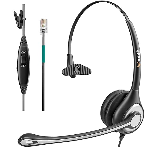 Wantek Corded Telephone Headset Mono w/Noise Canceling Mic for Avaya Aastra Allworx Adtran Alcatel Lucent AltiGen Comdial Digium Gigaset InterTel