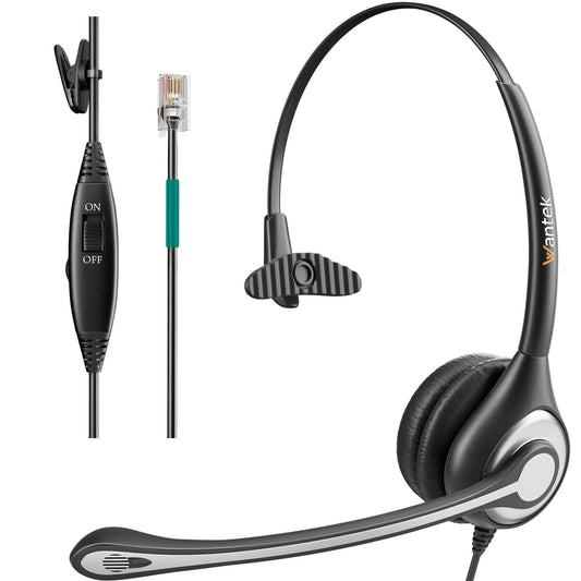 Wantek Corded Telephone Headset Mono w/Noise Canceling Mic for Avaya Aastra Allworx Adtran Alcatel Lucent AltiGen Comdial Digium Gigaset InterTel