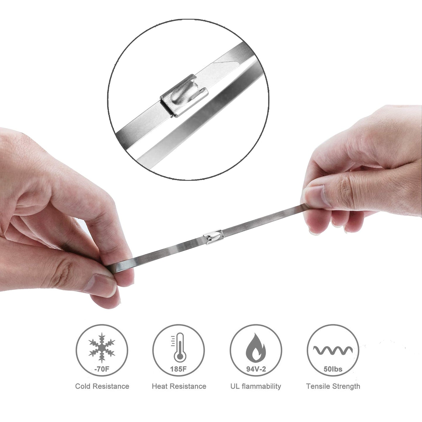 100 Pcs 20 Inch Metal Zip Ties Heavy Duty, Stainless Steel Cable Ties Metal Tie Wraps, 304 Stainless Steel Zip Ties with 200 Lbs Tensile Strength