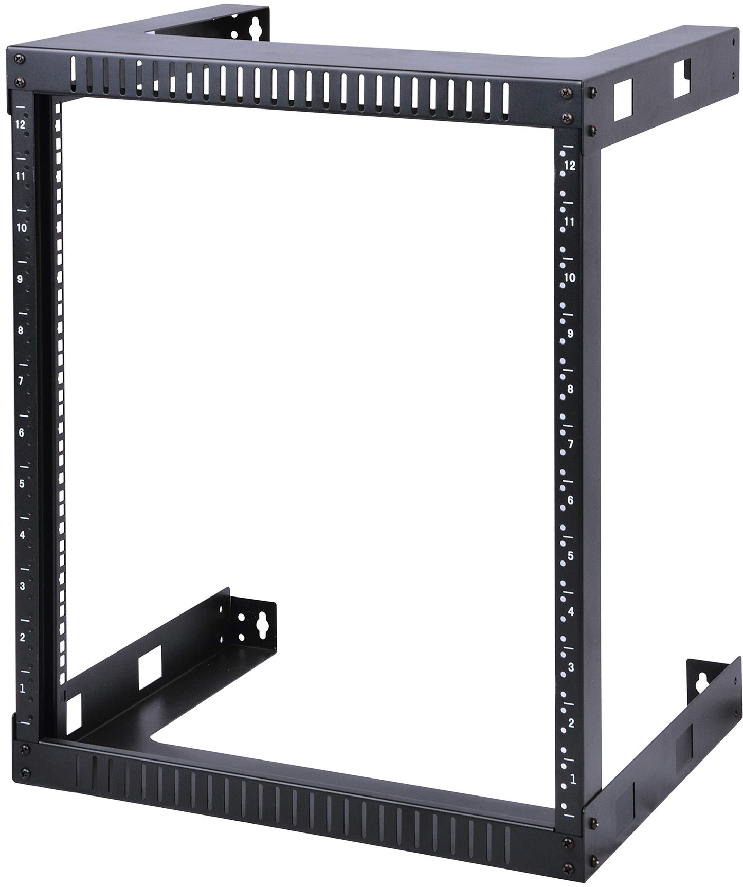 Kenuco Black 12U Wall Mount Open Frame Steel Network Equipment Rack 17.75 Inch Deep - Black - 12U Deep - W19'' x D17.75'' x H24.5'' (REG-12U)