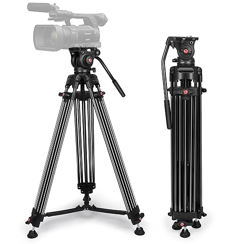 YoTilon Heavy Duty Tripod,70.8 Inch Professional Video Tripod with Fluid Head and Max Loading 17.6 LB, Universal QR Plate, for HDSLR