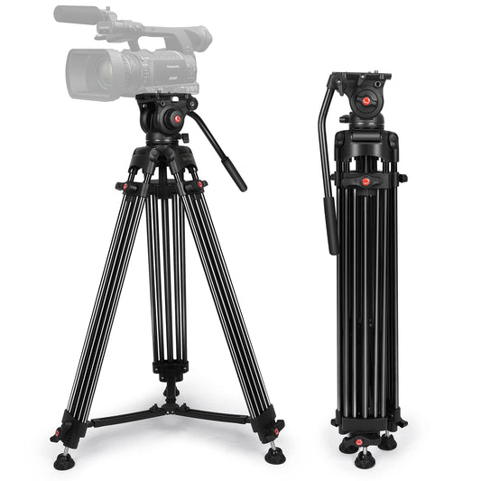 YoTilon Heavy Duty Tripod,70.8 Inch Professional Video Tripod with Fluid Head and Max Loading 17.6 LB, Universal QR Plate, for HDSLR