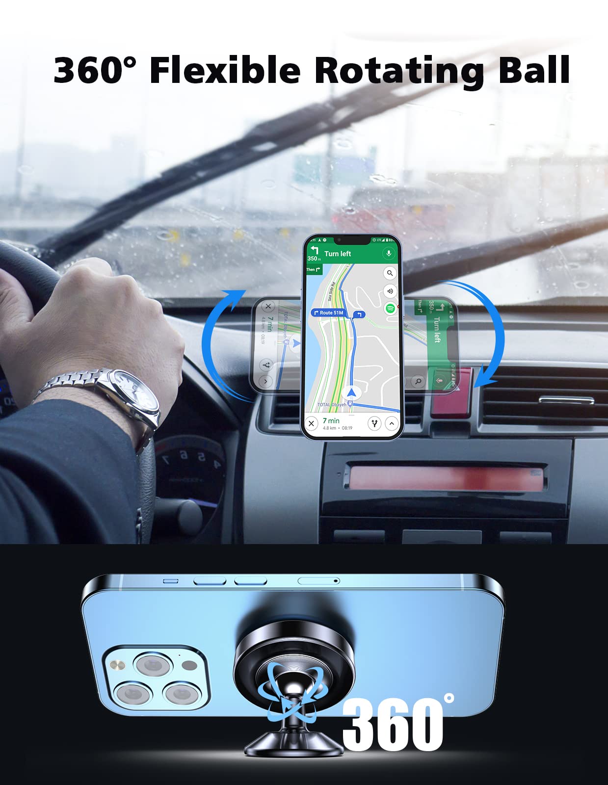 NIYEVN [2 Pack Magnetic Phone Holder car,[360°Rotation] car Mount Magnet,[4 N52 Magnets] Super Magnetic Force is Suitable for Most iPhone and samsumg