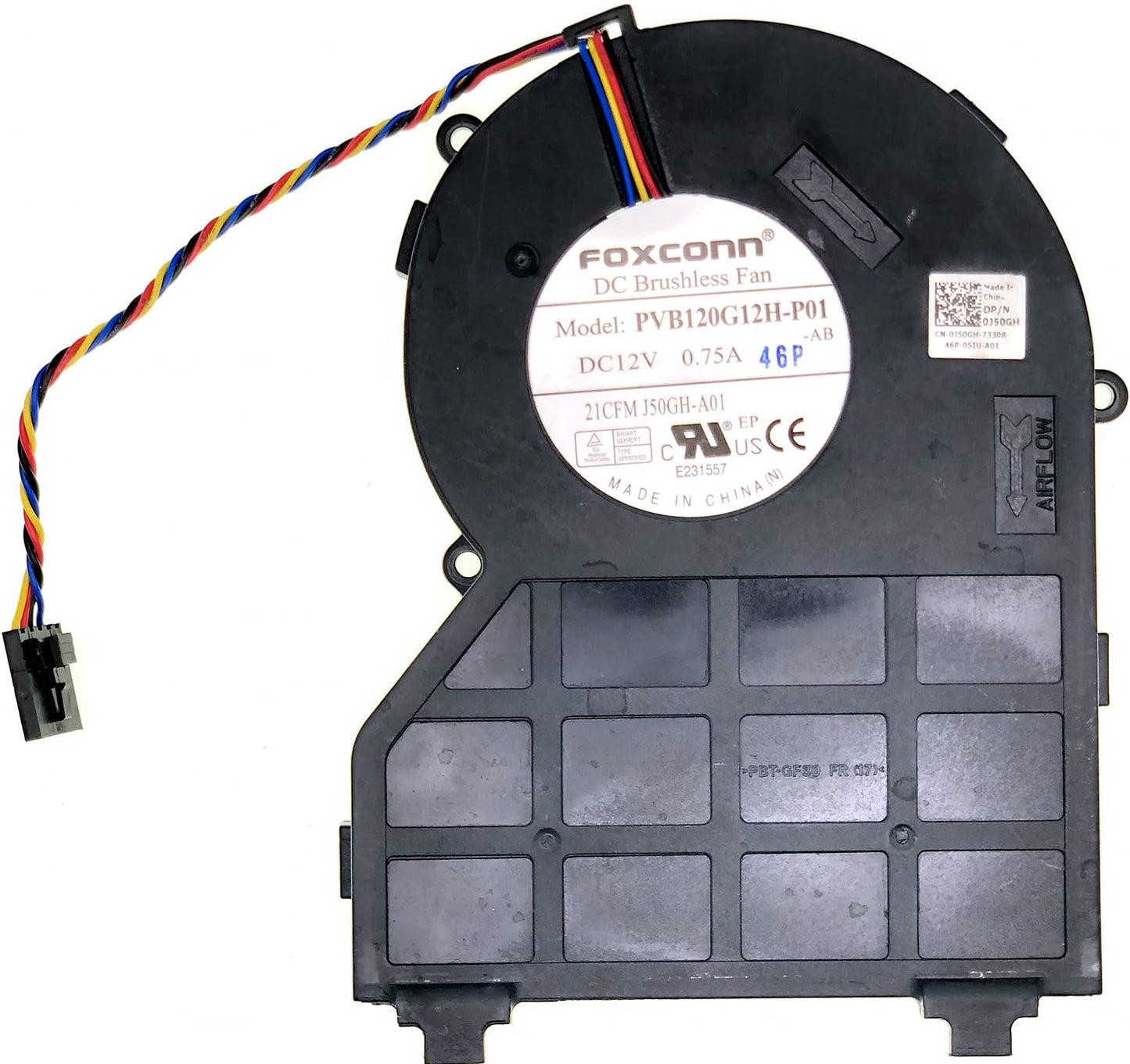 CPU Cooling Fan for Dell OptiPlex 790 390 990, Foxconn PVB120G12H-P01 J50GH-A00 J50GH 0J50GH, DC12V 0.75A 4-Wire/5-pin SFF Small Chassis Fan, 1-Year