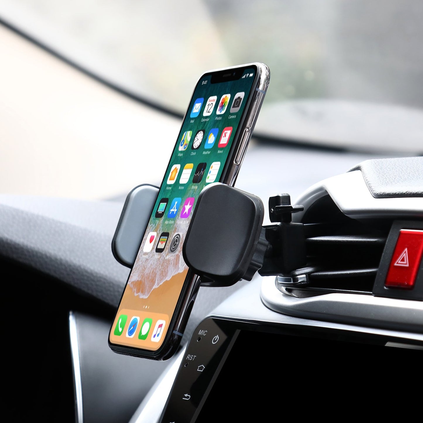 LAX Gadgets Air Vent Phone Holder for Car - Cradle Type Car Mount with Air Vent Clip - Adjustable Side Jaws Pro Grip Car Mount - Black