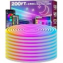 FBZ 200Ft Led Rope Lights, Flexible Neon Lights Control with App/Remote, Multiple Modes, IP65 Outdoor RGB Waterproof, Music Sync Gaming Light Strip