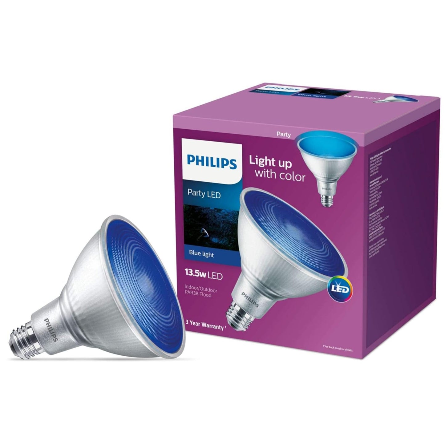 Philips LED Non-Dimmable PAR38 Blue Party Light Bulb - EyeComfort Flicker Free - E26 Base - 13.5W - Indoor