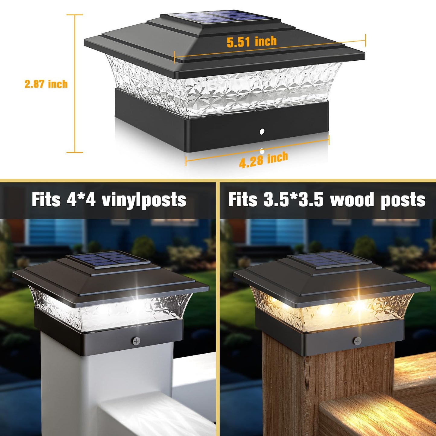 Solar Post Cap Lights Outdoor 12pack, Waterproof Fence Post Lights with 16 Ultra Bright LEDs Fit 4x4 Wood/Vinyl Posts, Black Deck Post Lights