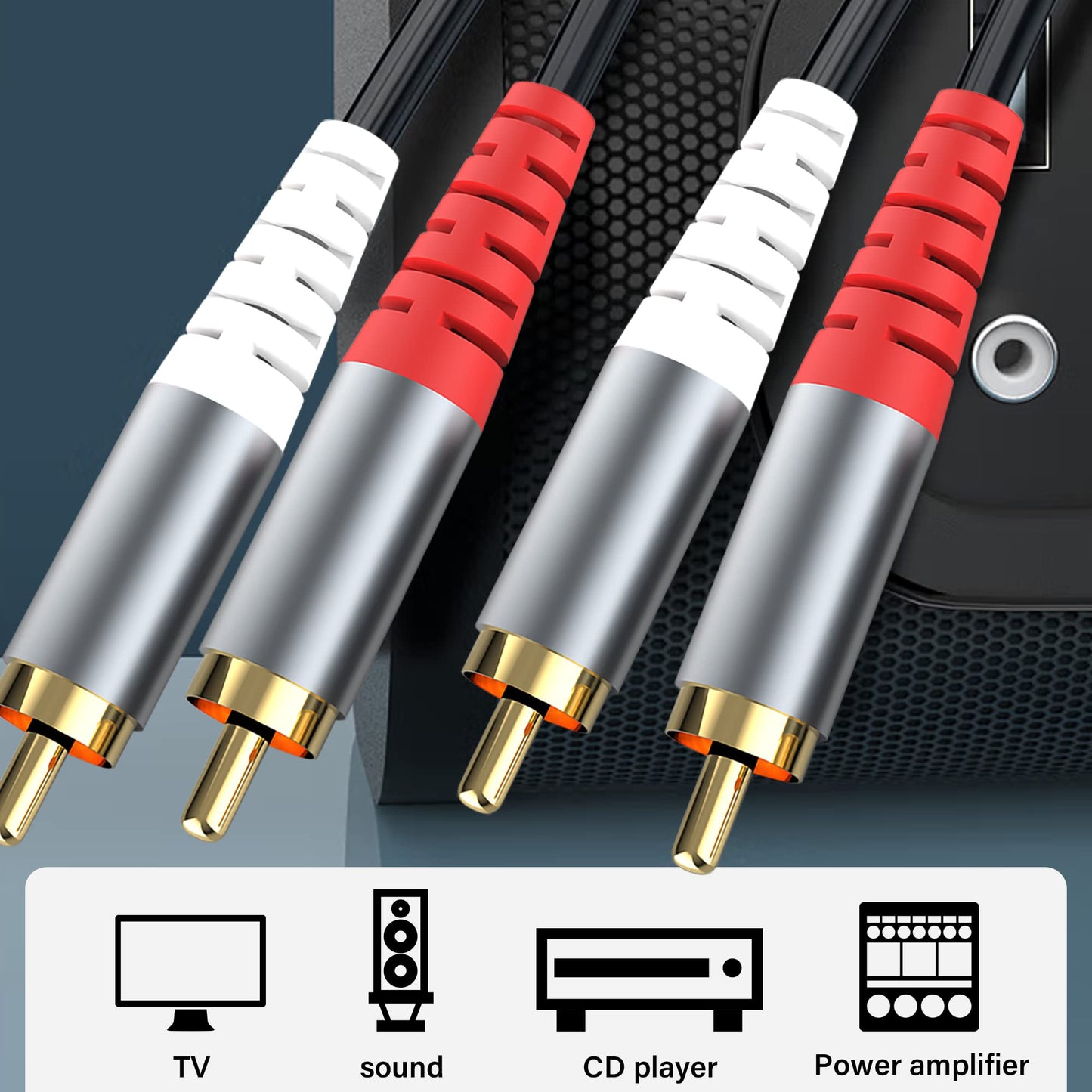 RCA Gold-Plated 2RCA Male to 2RCA Male Stereo Audio Cable - 1.5M/59Inch Compatible with Speaker, Amplifier, Receiver, Home Theater, Subwoofer