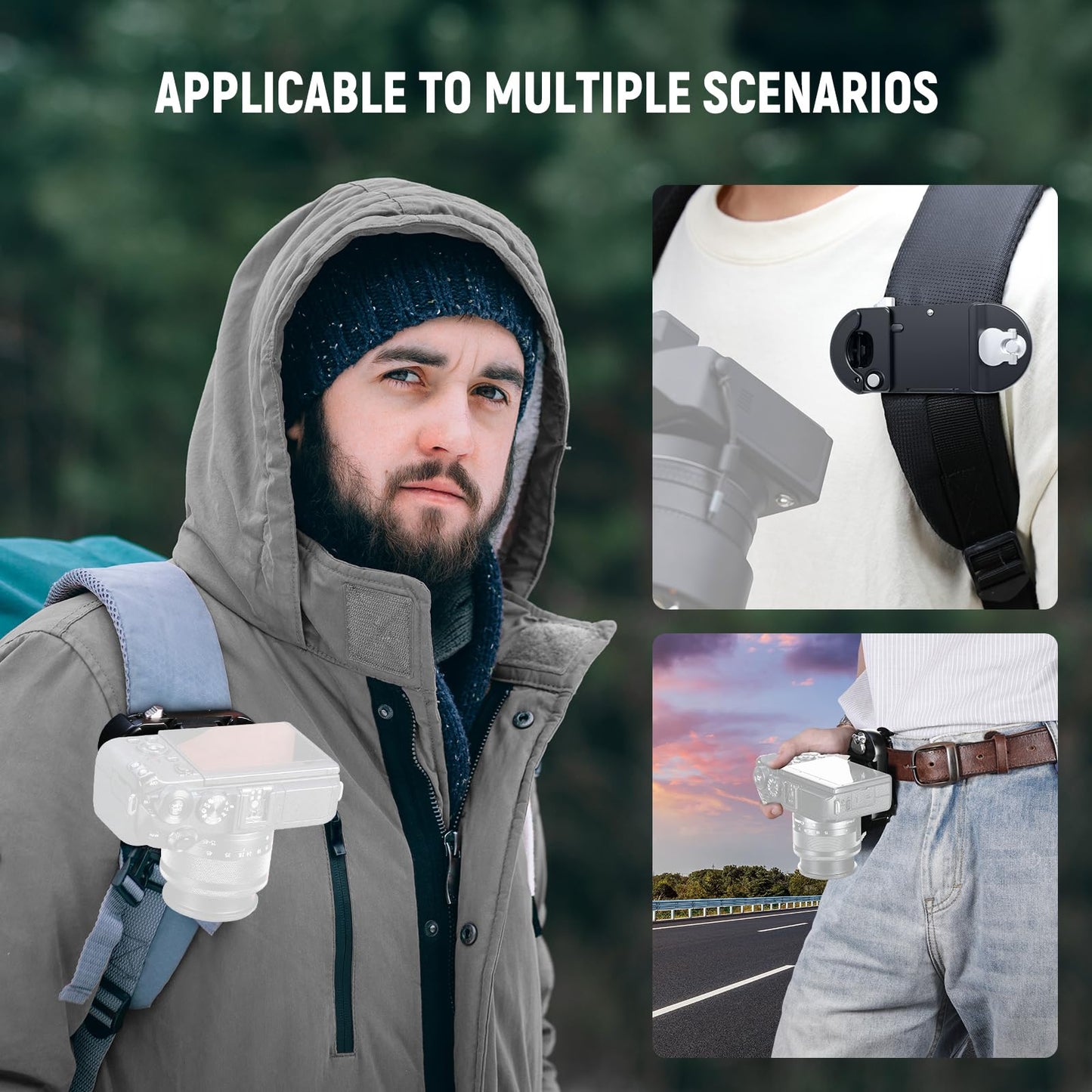 NEEWER Backpack Camera Clip Mount with Square QR Plate, Upgraded Safety Latch, Quick Release Camera Belt Clip Backpack Strap Compatible with PD QR