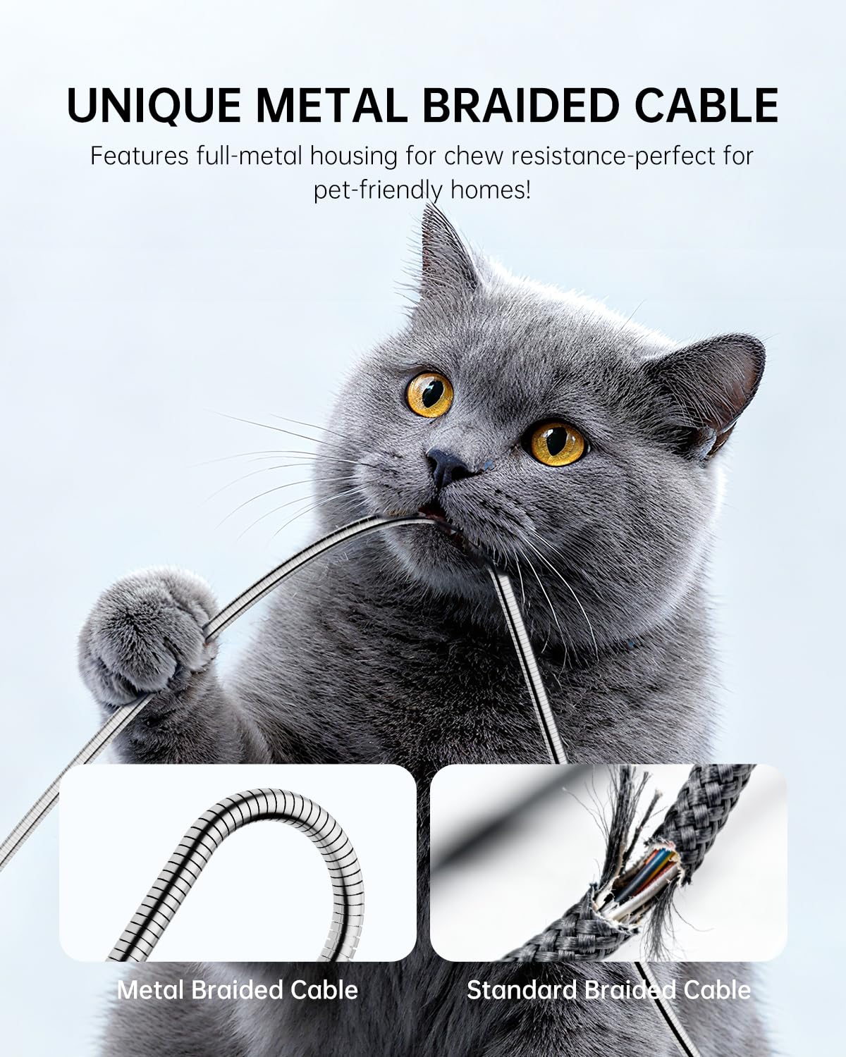 6.6FT Chew Proof iPhone Charging Cable - MFi Certified Metal Lightning Cable, Metal Cat & Dog Chew-Proof iPhone Charging Cord with 3A Fast Charging…