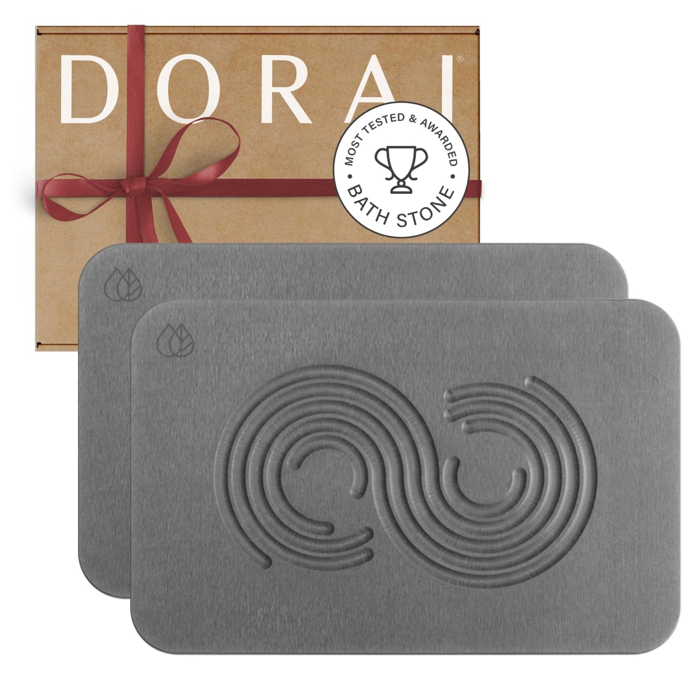 Dorai Home Bath Stone Mat 23.6"x15.4" (2-Pack) - Quick-Dry, Non-Slip Diatomite Stone Bath Mat for Bathroom, Zen Slate