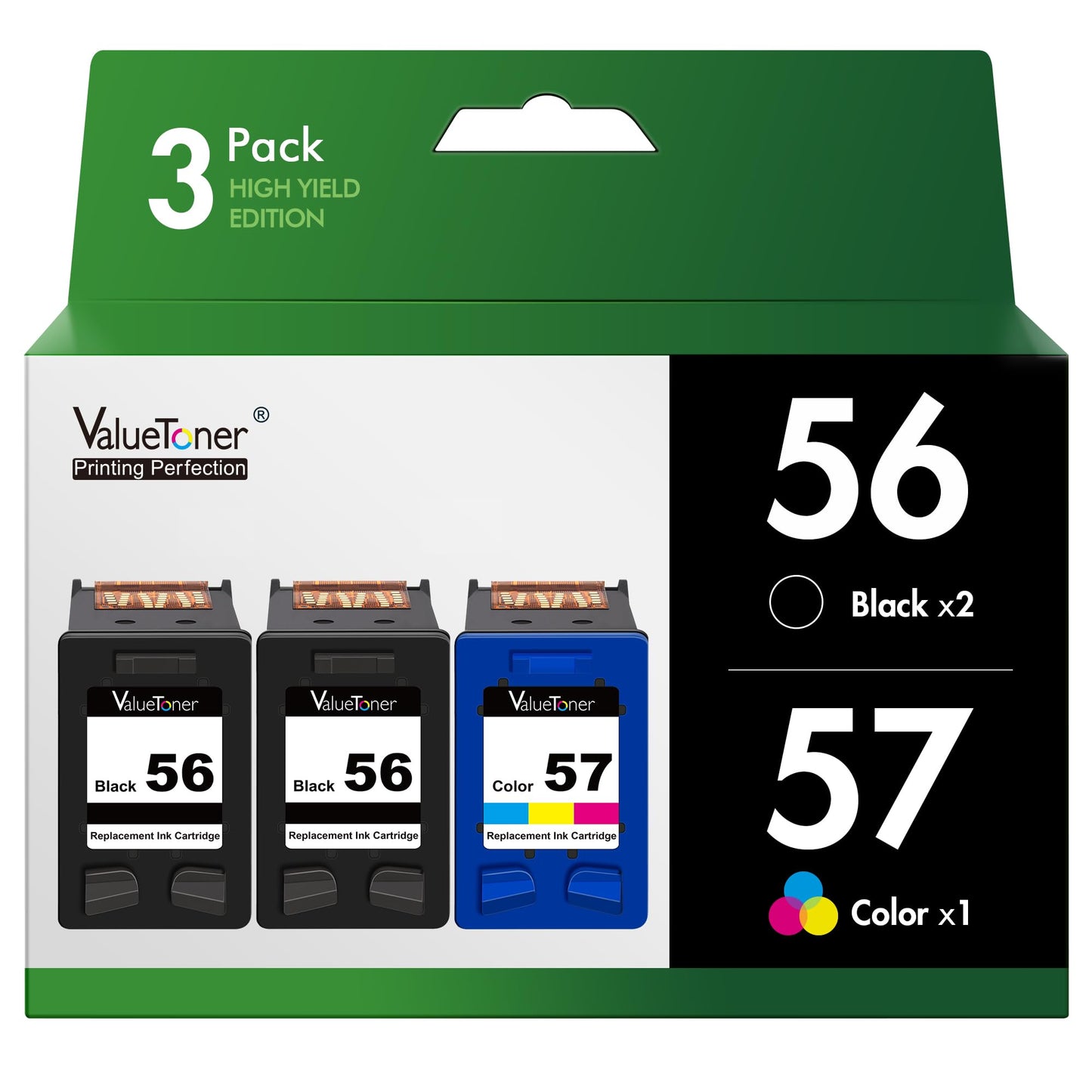 Valuetoner Remanufactured Ink Cartridge for HP 56 & 57 (3-Pack) Replacement