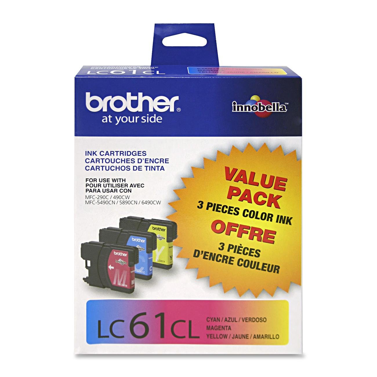 Brother LC613PKS Innobella Standard-Yield Cyan/Magenta/Yellow Ink Cartridge, 3 Pack