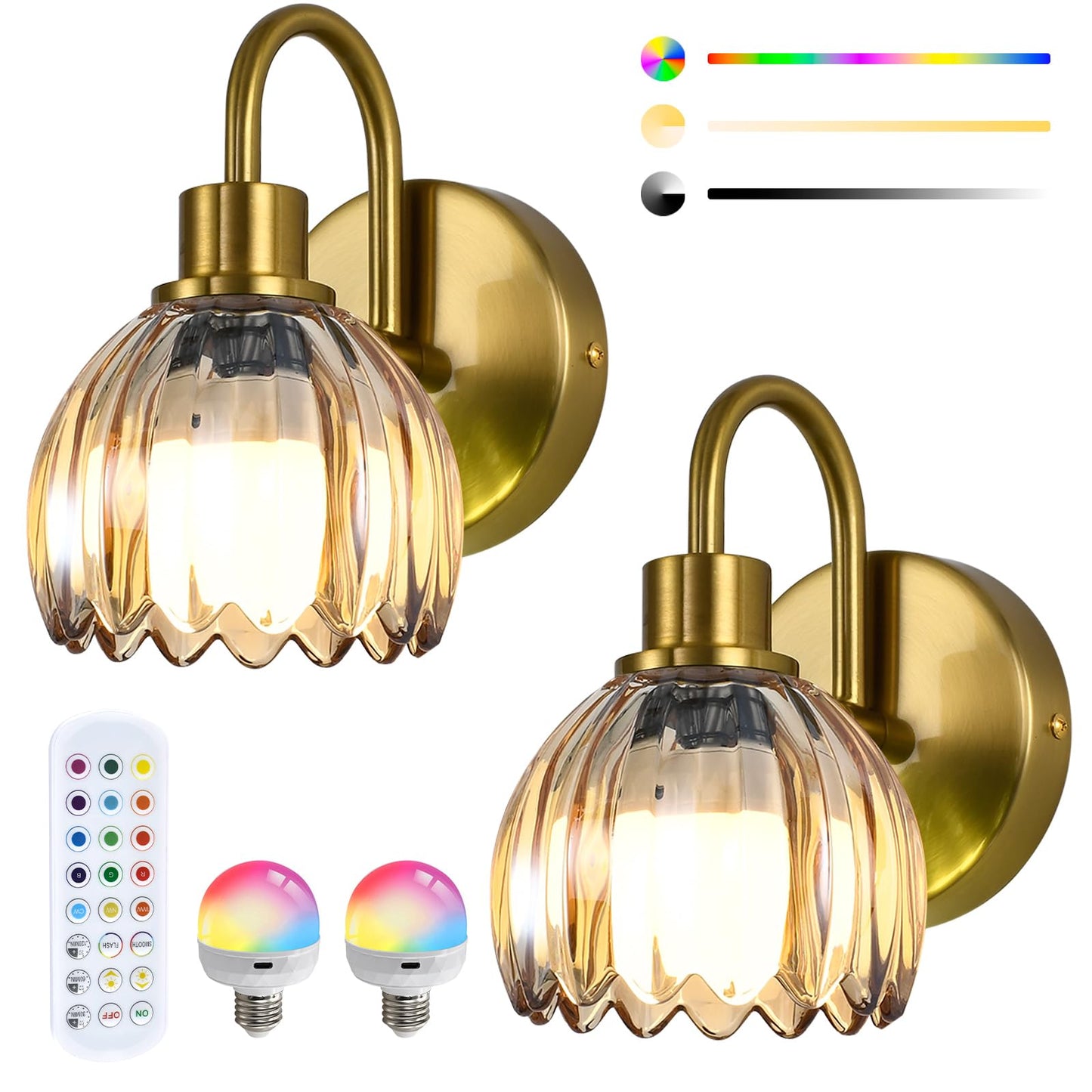 NOVCAND Brass Rechargeable Wall Sconces Set of 2, Cordless Battery Operated Wall Lights with Remote, Wireless Wall lamp for Bedroom,Living Room