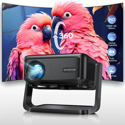 Mini-Projector with WiFi and Bluetooth: [1000 ANSI/360°Adjustable Stand/Electric Focus/Auto Keystone] Portable-Movie-Outdoor-Ceiling-Projector, ONOAYO