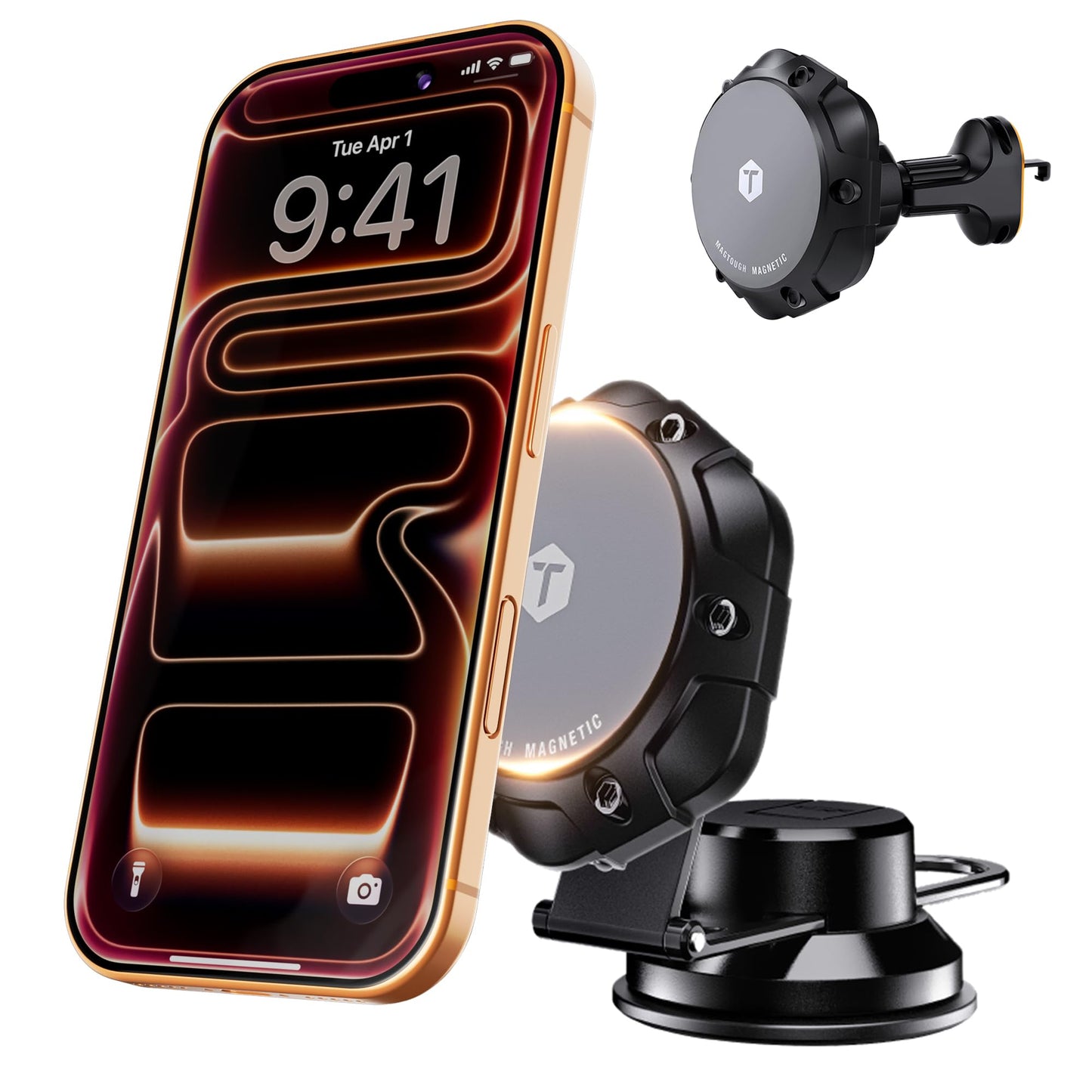 ToughTested MagTough 3-in-1 MagSafe Car Mount - Heavy Duty Magnetic Phone Holder for Truck, Dashboard, Windshield & Vent - 360 Rotation Foldable