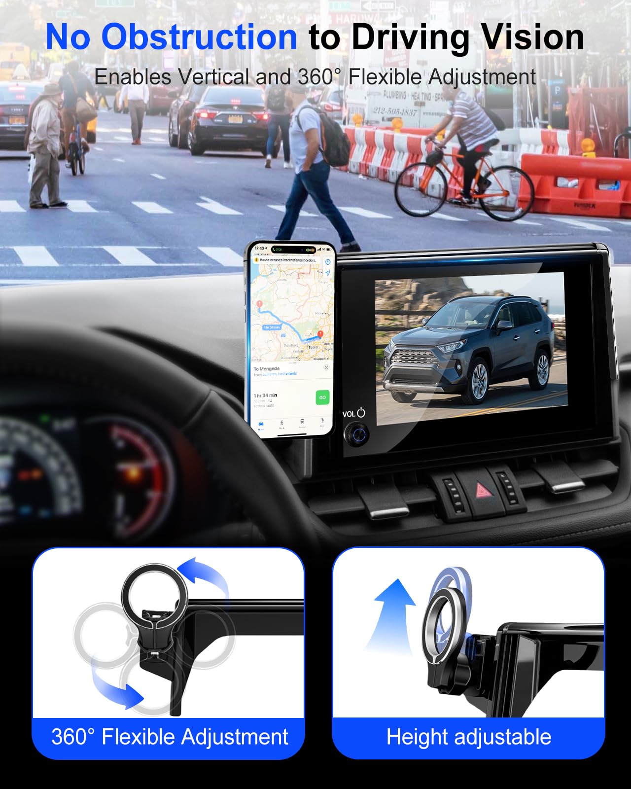 pop-tech Magnetic Car Mount for Toyota RAV4 2019 2020 2021 2022 2023 2024 2025 : for MagSafe Strong Magnets RAV 4 Cell Phone Holder 7/8-Inch Touch
