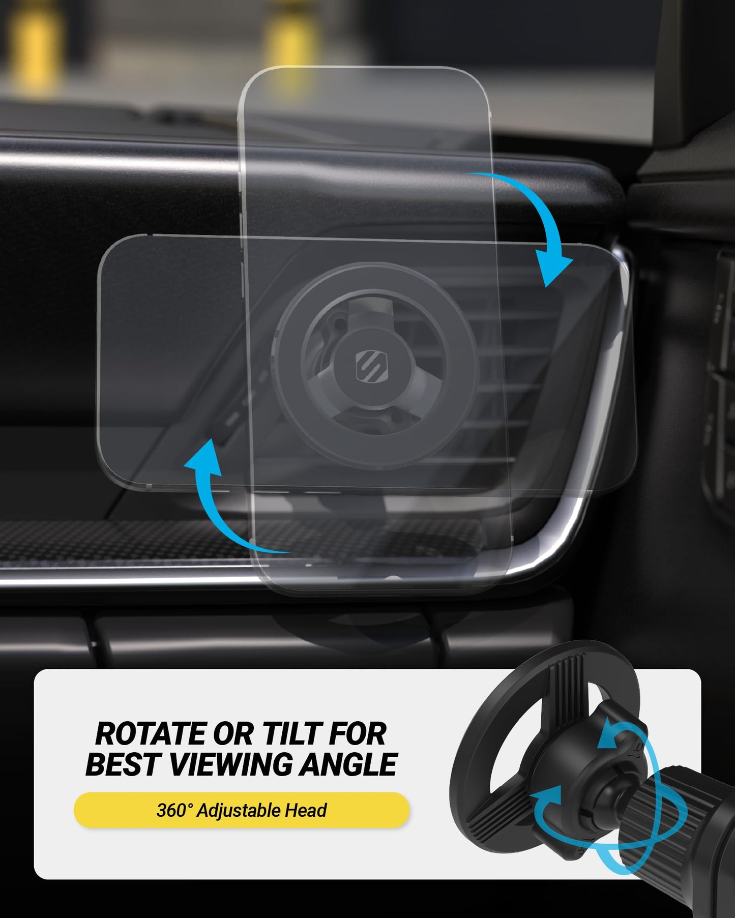 Scosche MagSafe Car Mount Vent, Phone Holders for Your Car with Strong Magnetic Hold and Secure Twist-Lock Vent Clip, Rotatable Car Phone Holder