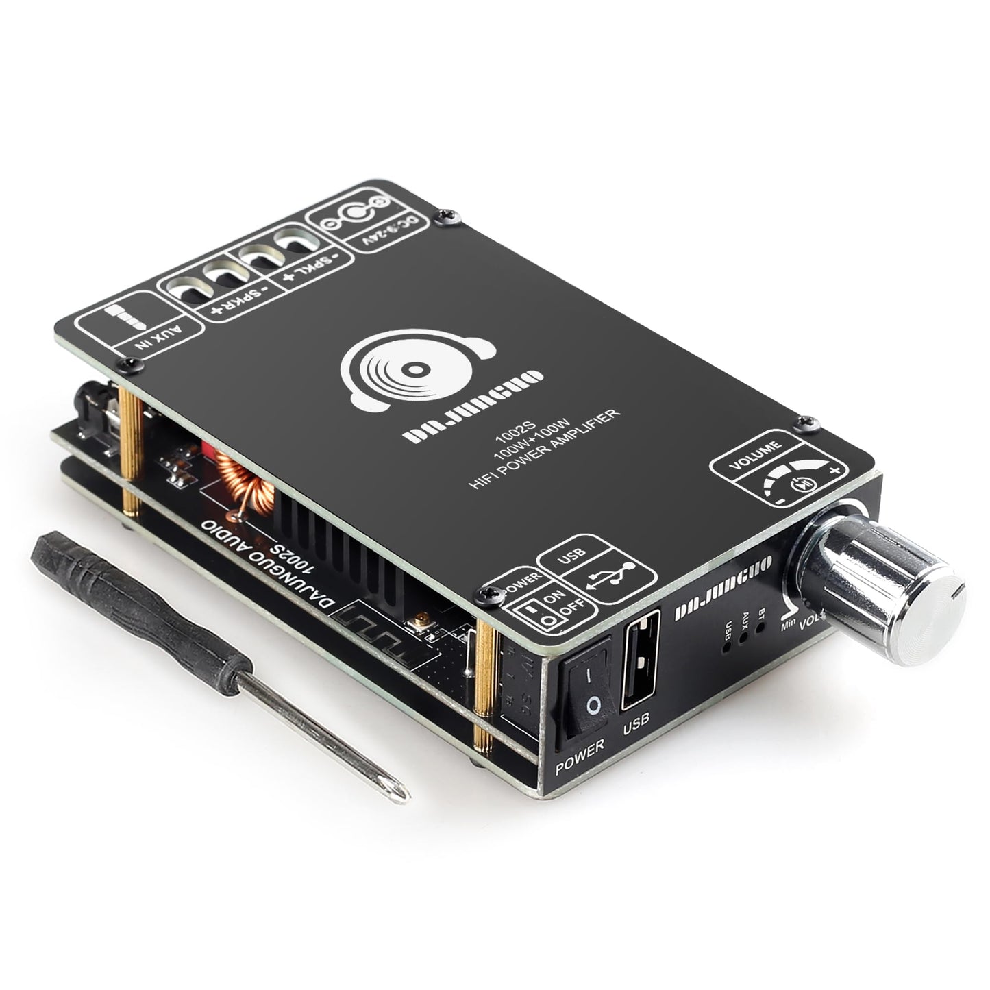 1002S 2.0 Channel Bluetooth Amplifier Board with Dual TPA3116D2 Chips, 100W+100W Amp Board Bluetooth/USB/3.5mm AUX Input