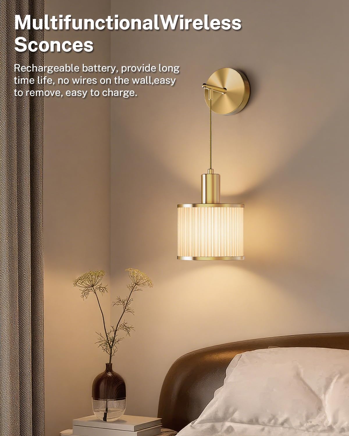 SAIMAND Battery Operated Wall Sconce Set of 2, Wireless Rechargeable Wall Lights with Remote Control, 9 Colors Dimmable LED Lamps, Modern Cordless